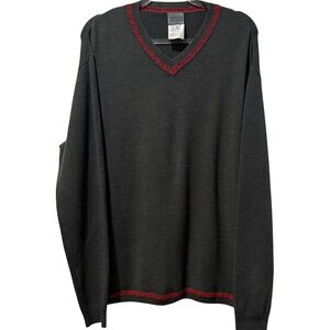 Versace Jeans Couture 90s Greek Key Merino Wool Sweater Charcoal Gray Red XL VTG
